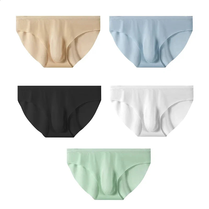 5 PairsLot Mens Ice Silk Briefs Summer Transparent Seamless Sexy Quick-drying Trendy Breathable Underwear Ultra-thin Panties 240729