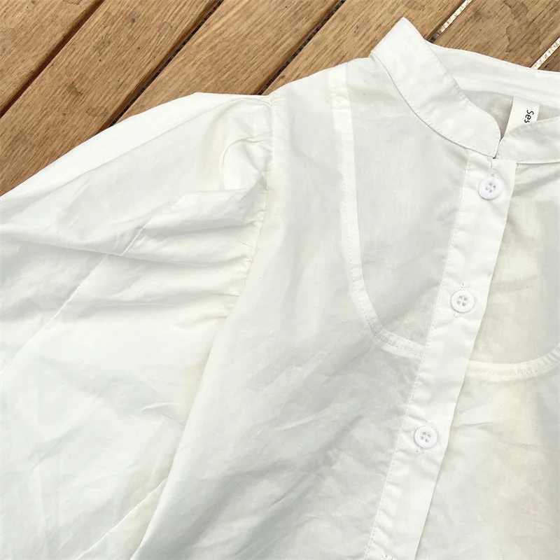 Baby Girl Puff Sleeve Cotton Baby Princess Shirt Autumn Spring White Top French Baby Clothing 1-7YW240729