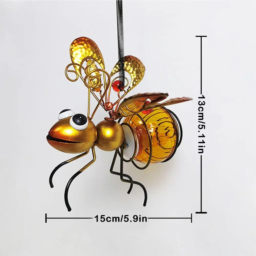 Solar Iron Insect Statue With LED Fairy Light Outdoor Waterproof Hanging Tree Ornament For Fence Yard Courtyard Garden Art Decor 240729