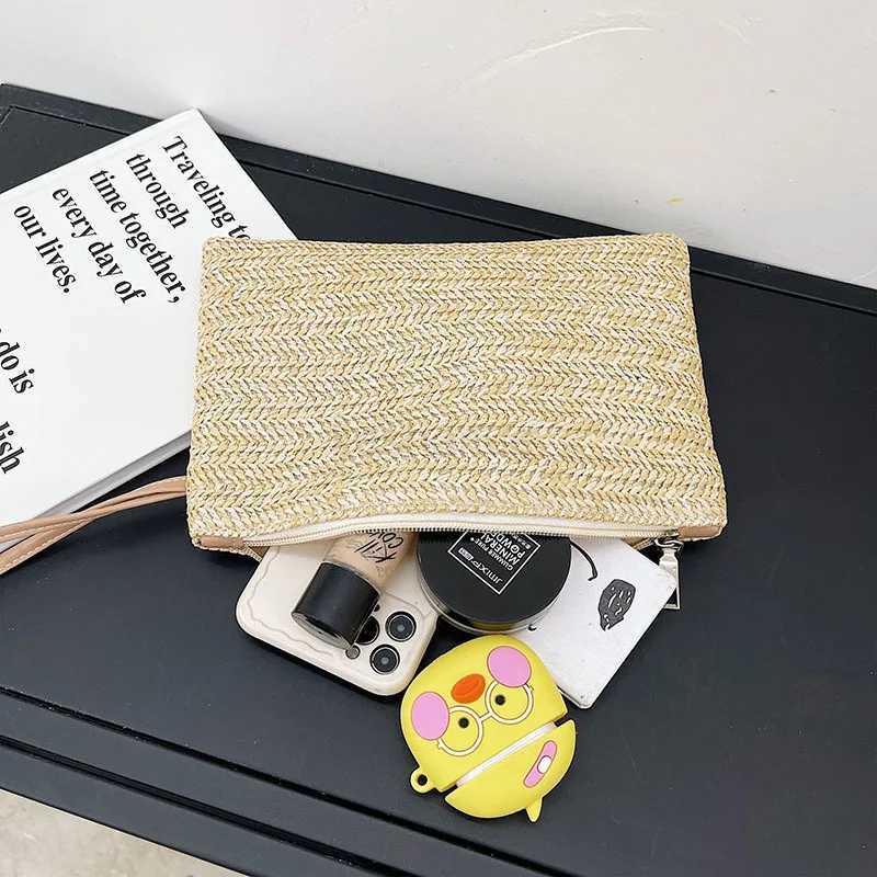 Women Clutch Bag Handmade Backpack Fashion Ladies Wristlet Girl Phone Solid Straw Woven Coin Purse Beach Wallet Fresh SweetXJ240729