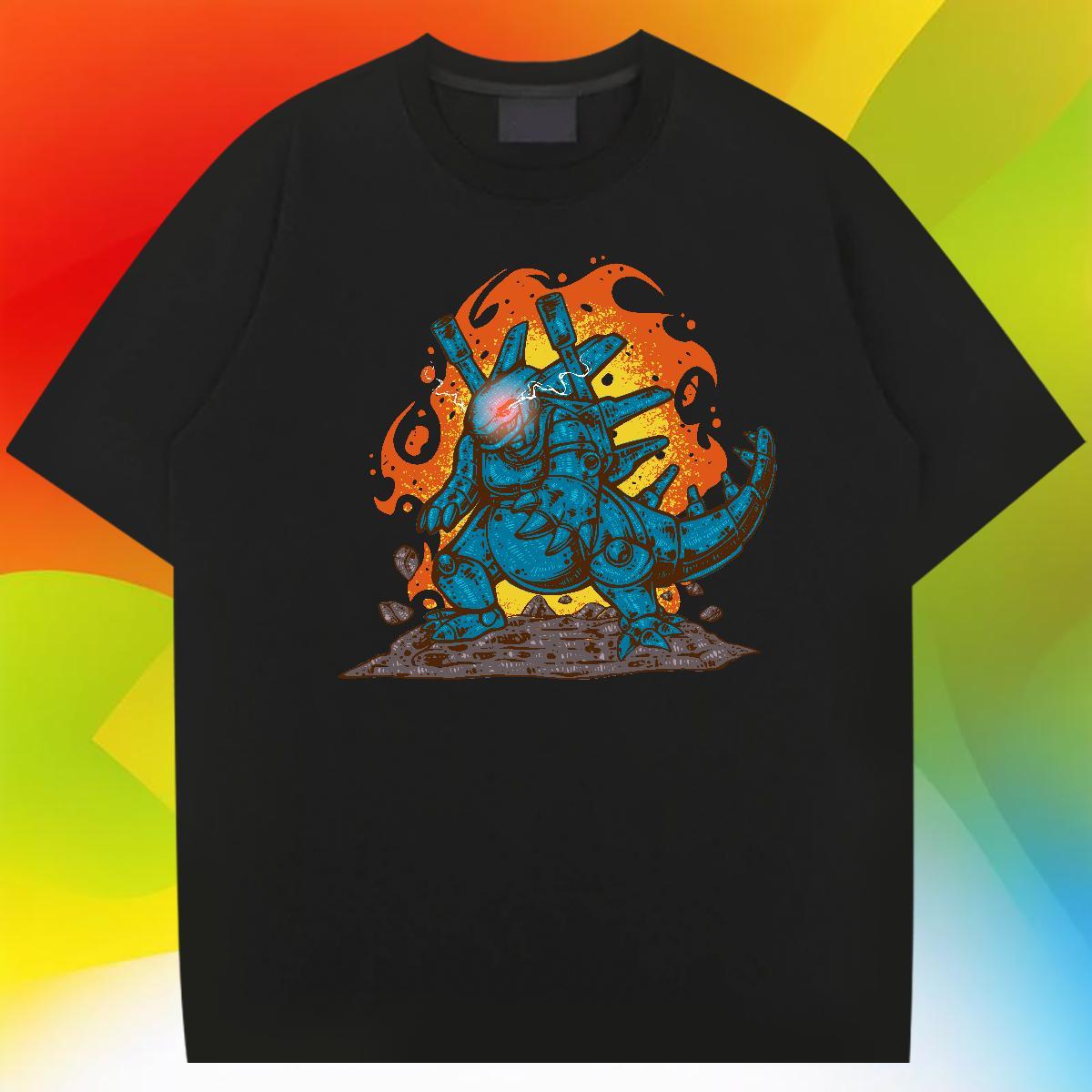 Loose Men Tees 100% Cotton 230g Street dinosaur Customized Breathable Short Sleeve 2024 Men T Shirts Clothes