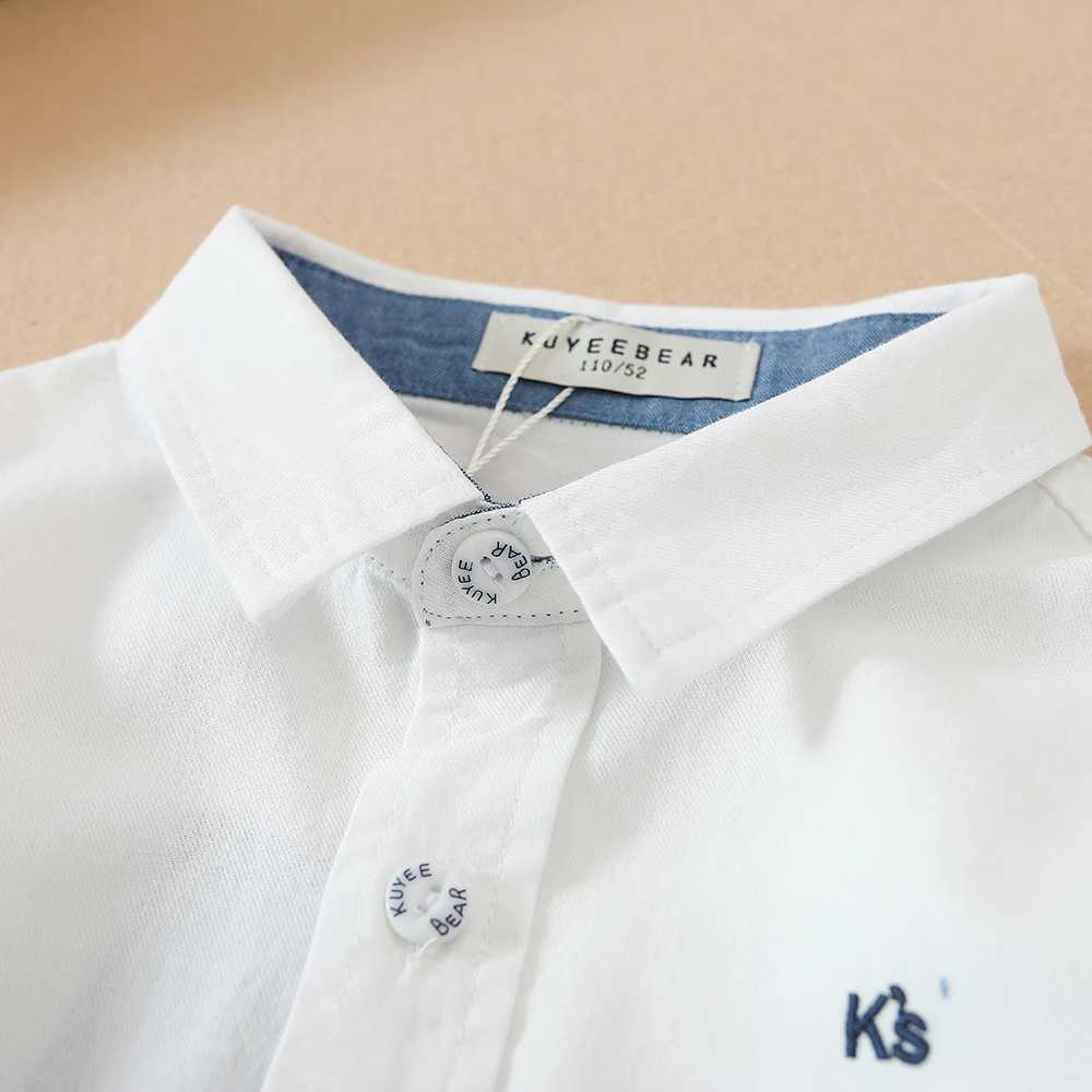 Childrens long sleeved white T-shirt with spring and autumn rotating door collar childrens school uniform cotton clothingW240729