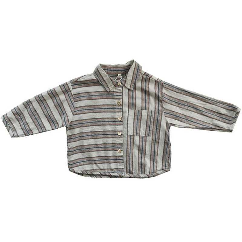 Childrens striped shirt 2023 spring new childrens cotton and linen shirt baby girl boy shirt Korean style long sleeved topW240729