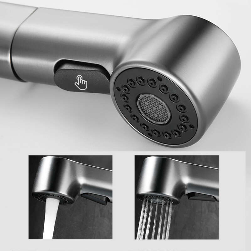Lift 360° Rotatable Bathroom Basin Stainless Steel Kitchen Sink Faucet with Pull Out Sprayer