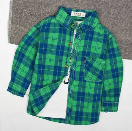 New Baby Boys Childrens Shirt Fashion Girls Boys Cotton Checkered Shirt Long Sleeve British School Childrens Clothing Spring/Summer TopW240729