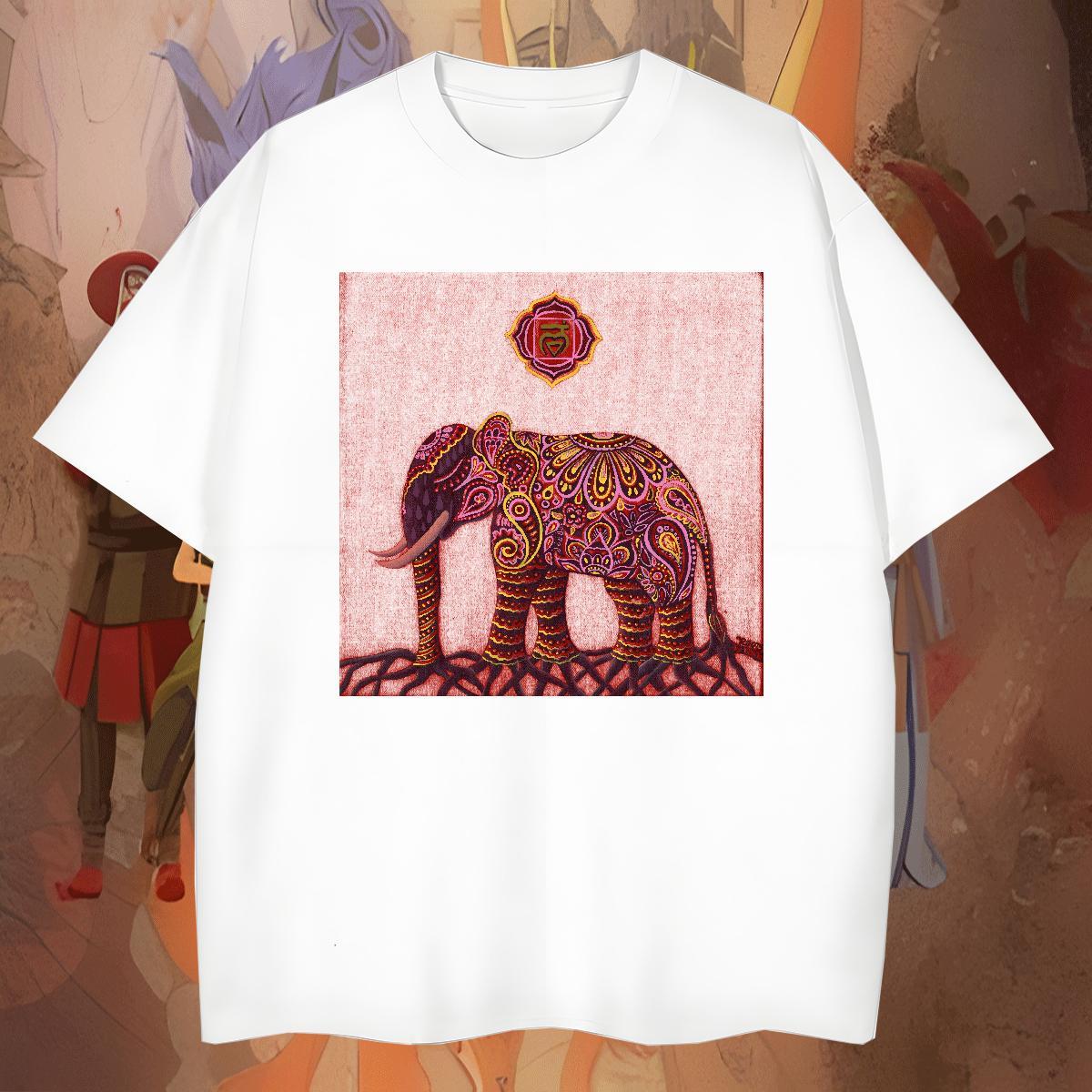 Loose Couples T Shirts 230g Pure Cotton Spring Summer elephant Customized Print Breathable Crew Neck New Mens T Shirts Clothes