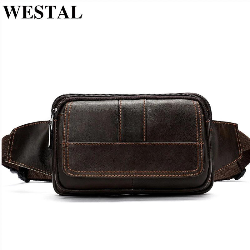 WESTAL Mens Waist Bags Genuine Leather Male Fanny Pack Phone Belt Bag Men Hip Bags Pouch Money Belt Bags Sport Waist Pack 8966 240729