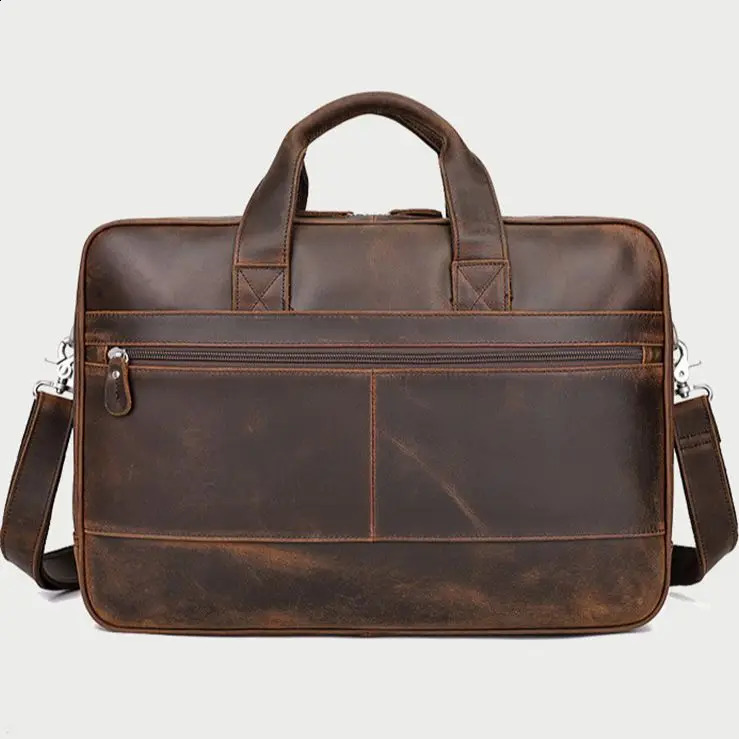 Genuine Leather Briefcase For Man Crazy Horse Leather 17 inch Laptop Business Handbag Cowhide Male Tote Big Shouler Bags 240806