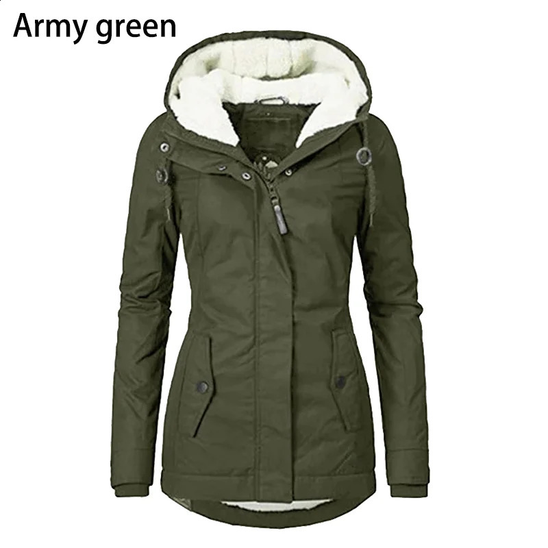 Fashion Womens Thickened Coat Warm Winter Solid Plush Thickened Long Jacket Outdoor Hiking Hooded Windproof Parka Coat 240729