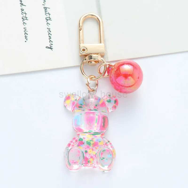Cute Colorful Acrylic Bear Crystal Bead Keychain for Women Girls Fashion Sweet Key Chain Bag Car Key Pendant Jewelry Couple GiftL240729