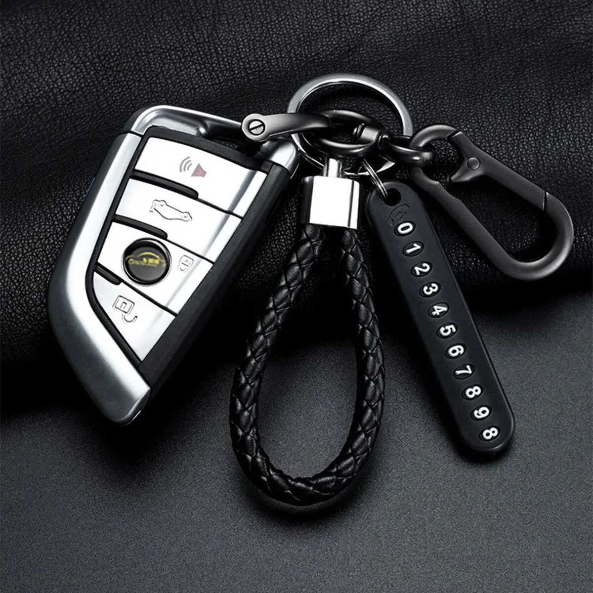 Trendy DIY Mobile Phone Number Plate Pendant Keychain for Men Punk Simple Woven Leather Rope Anti-lost Car Key Chain AccessoriesL240729