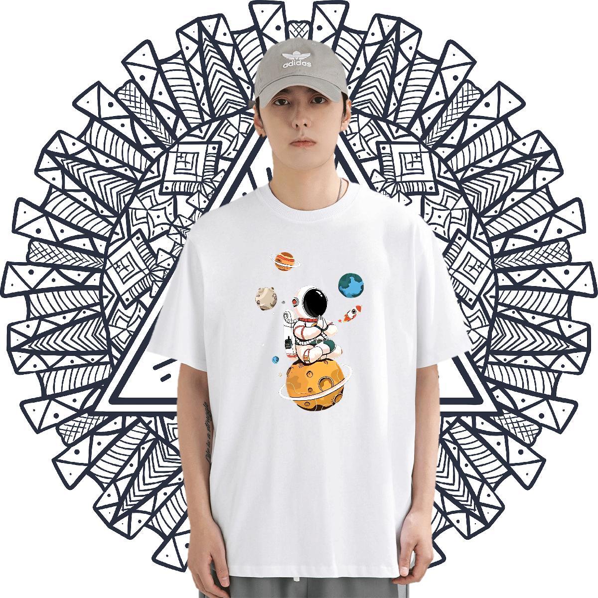 TOP Quality Men Tshirts 100% Cotton 230g Street spaceman Custom Print Plus Size O-Neck Short Sleeve Fashion Design Man T Shirts Polos