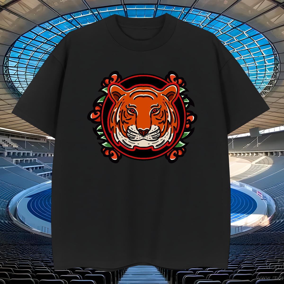 Loose Tshirts 230g Cotton Daily Outfit tiger Cartoon Printing L-4XL Breathable Short Sleeve New Arrival T Shirts Men Clothings