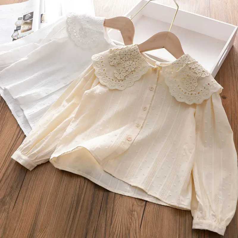 Spring and Autumn Youth Girls Cotton Princess Top 2024 New Korean Style Lace Collar Shirt Girls Coat 2 4 6 8 10 12W240729