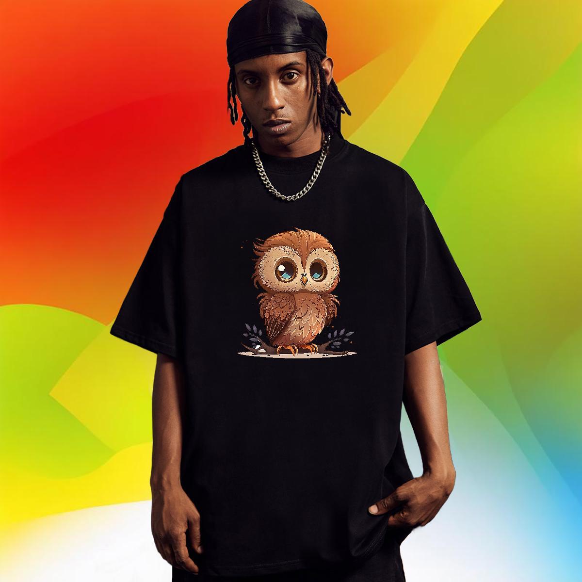 Soft Men Tops Tees 230g 100% Cotton Hip Hop Owl DIY Printed Short Sleeve O-Neck 2024 New T Shirts Men Tops Shirt
