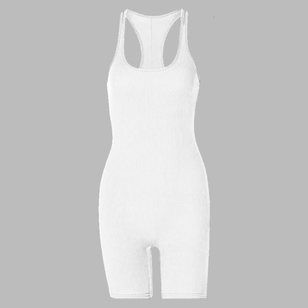 Fashionable Summer Womens Work Back U-neck Sexy Solid Color Tight Fitting Hip Hugging Sports Jumpsuit Yoga Pants Short Yoga Clothes