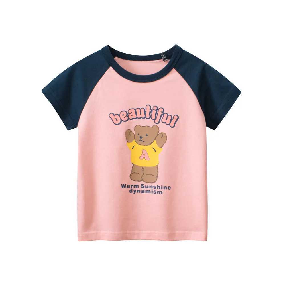 T-shirts 1-9T Bear Print Girls T Shirt Summer Toddler Kid Clothes Short Sleeve Cotton Infant Tshirt Cute Basic Top OutfitL24729