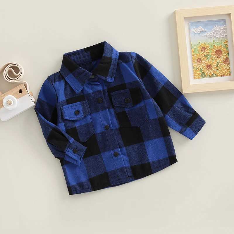 Childrens boys babys long sleeved hooded sweatshirt button up plain flannel shirt T-shirt childrens clothingW240729