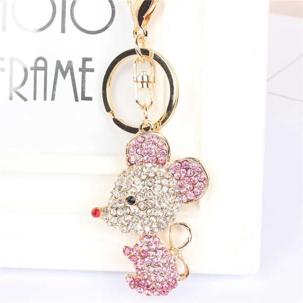 New Black Pink Rat Mouse Key Chain Keyring Rhinestone Crystal Pendant Charm for Handbag Purse Bag Carkey GiftL240729
