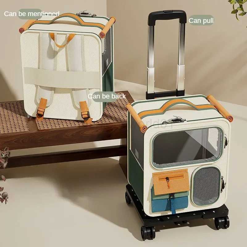 Cat bag cat cart soft side pet travel cart detachable cat back pet backpack with universal wheels suitable for outdoor car useX240729