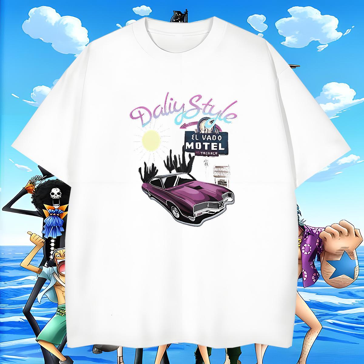 Loose Fit Men Clothes T-Shirt 230g Pure Cotton Casual Beach car Cartoon Print O-Neck Short Sleeve 2024 DIY T Shirt For Man Tees
