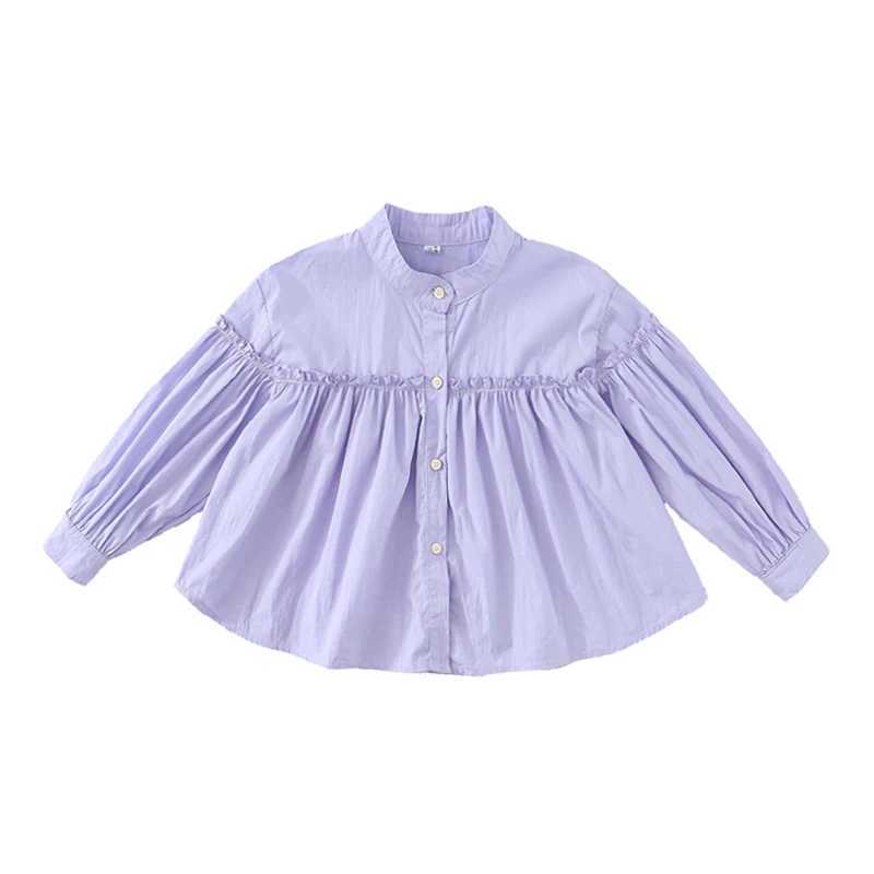 Girls aged 1-7 years old 100% pure cotton shirt spring and summer childrens fashion doll shirt blue childrens loose top daily casual outdoor shirtW240