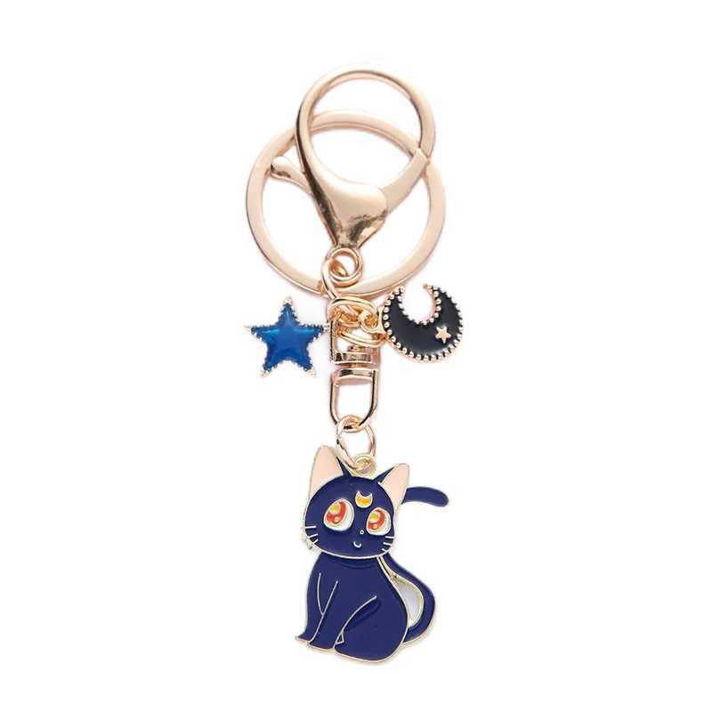 Sailor Moon Keychain Anime Moon Cats Baked Enamel Jewelry Zinc Alloy Couple Keyring Pendent Accessory Key Chians Gift for WomenL240729