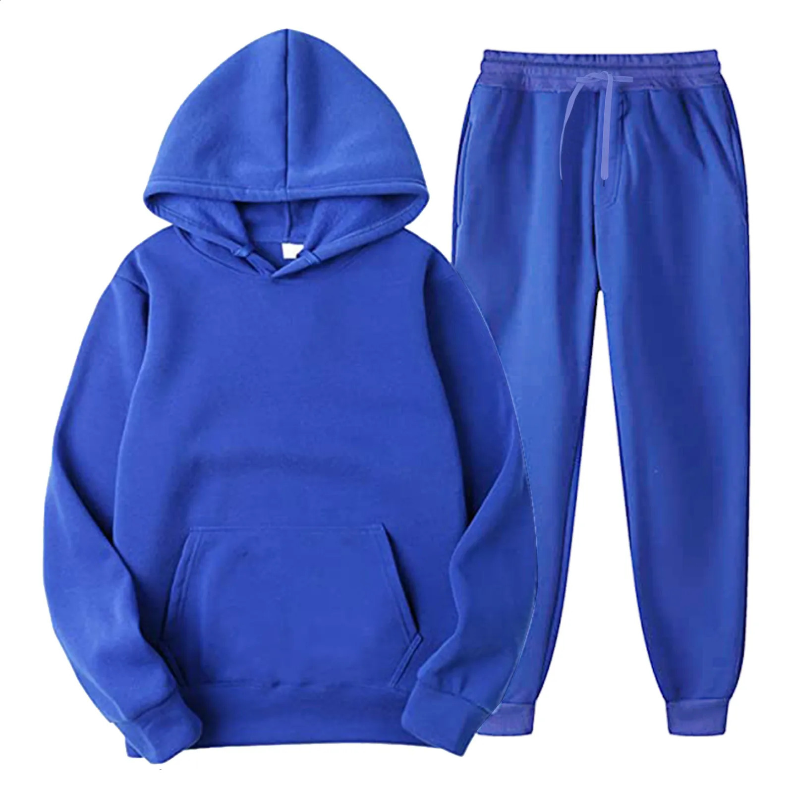 Men Women Warm 2 Piece Sets Long Sleeve Hooded Pocket SweatshirtLong Pant Sport Casual Tracksuit Set Solid Color Oversized Suit 240729