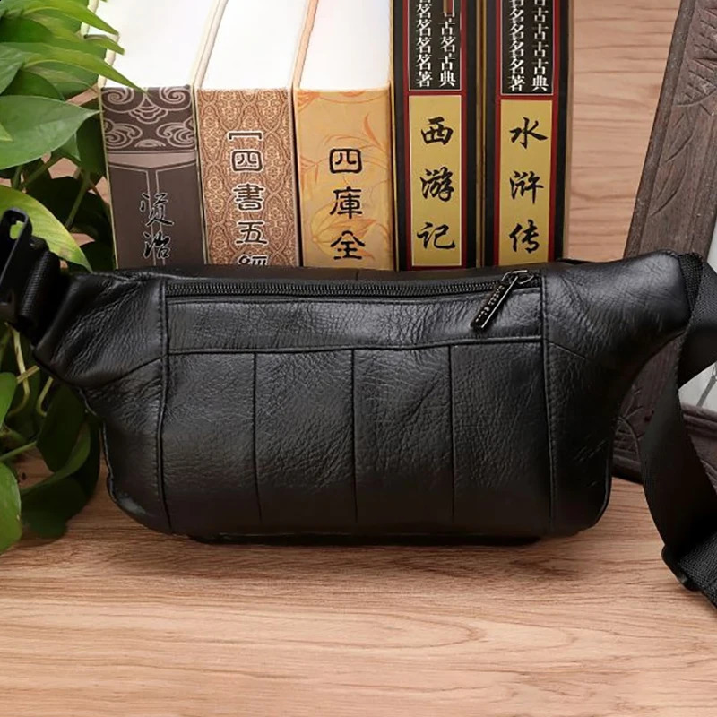 Men Waist Fanny Bags Sling Chest Pack Genuine Leather Casual Fashion Retro Cross body Male Real Cowhide Loop Hip Belt Bum Bag 240729
