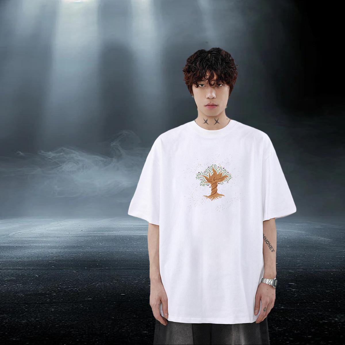Free Shipping Tshirt for Man Woman 100% Cotton 230g Daily Wear tree Graphic Breathable Short Sleeve 2024 T-Shirts Top Tees