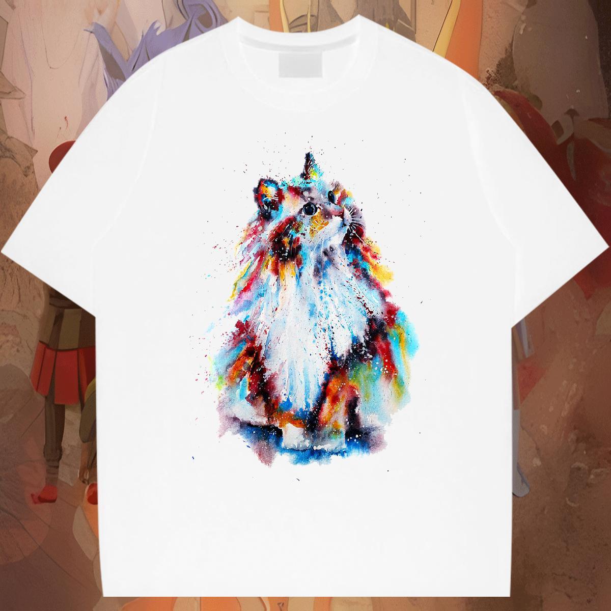 TOP Quality Men Tops Tees 230g 100% Cotton Outdoor cat Black White Short Sleeve O-Neck Designer Fashion Mens T Shirts Polos