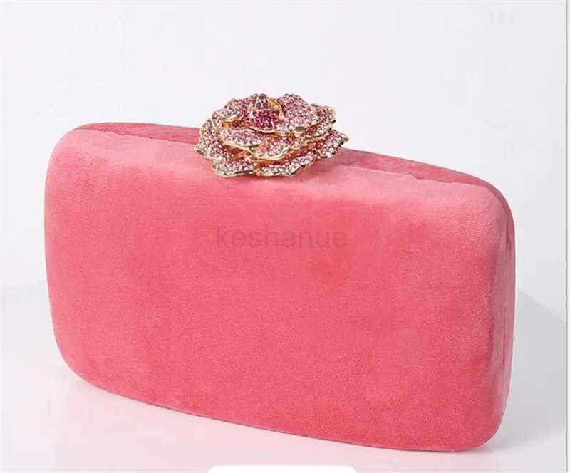2023 Velvet Clutch Bag Diamond Flower Lock Elegant Evening Bag Luxury Designer Purse Wedding Chain Clutch Drop ShippingXJ240729