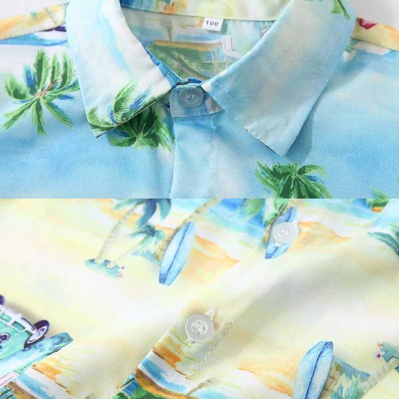 Summer Baby Shirt Beach Pattern Printed Short Sleeve Casual Button Childrens Shirt Holiday Seaside Childrens Shirt TopW240729