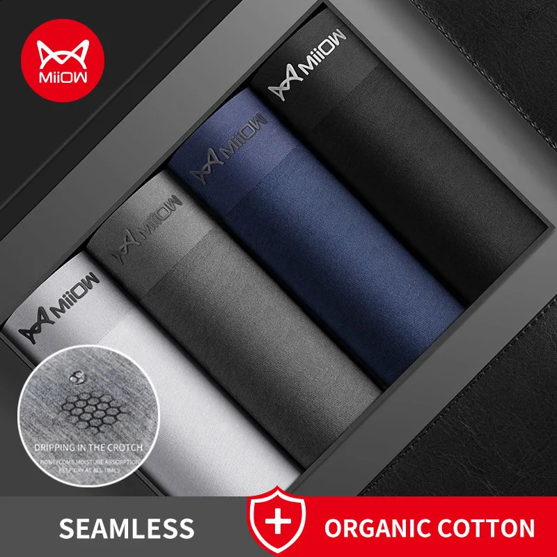 MiioW 4Pcs Organic Cotton Men Boxers Shorts Antibacterial Innerwear Man Underwear Boxer Mens Panties Male Trunks Underpants 240729