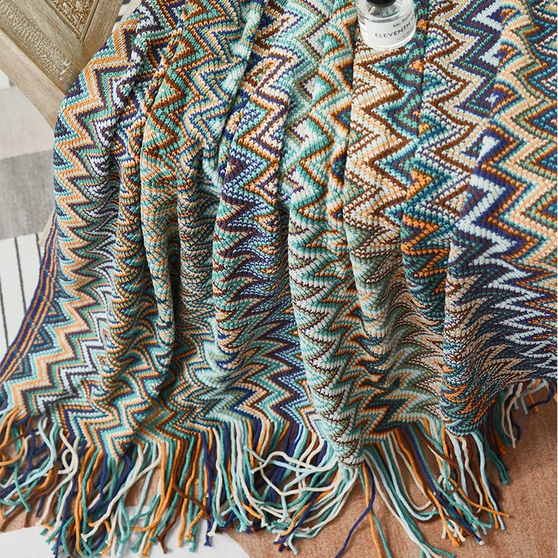 Bohemian Couch Blanket Large Knitted Tassel Throw for Bed Chair Sofa Couch Cover All-Season Blankets Home Decor Soft Comfortable 240729