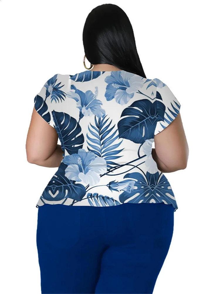 Wmstar Plus size twopiece set womens summer printed top solid leg matching wholesale direct 240722