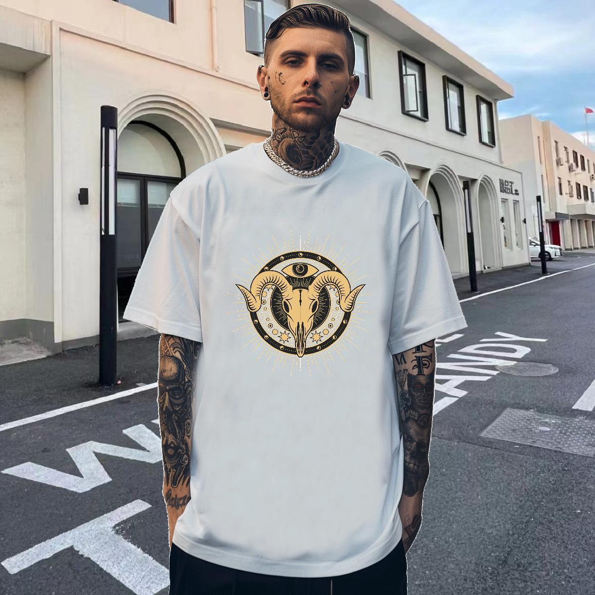 Loose Men Tops Tees 230g Pure Cotton Casual Daily Wear sheep DIY Printed Round Neck Short Sleeve DIY Customized Mens T Shirts Tops Shirt