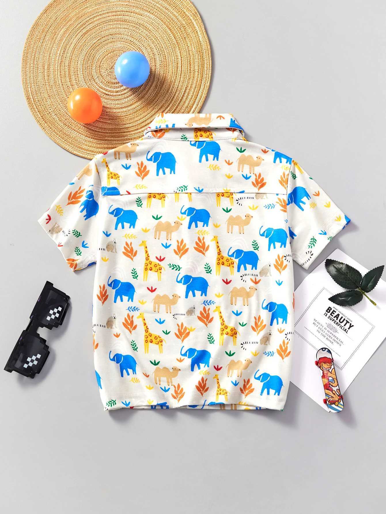 Childrens casual short sleeved cartoon elephant camel print pattern summer clothing fashion personalityW240729