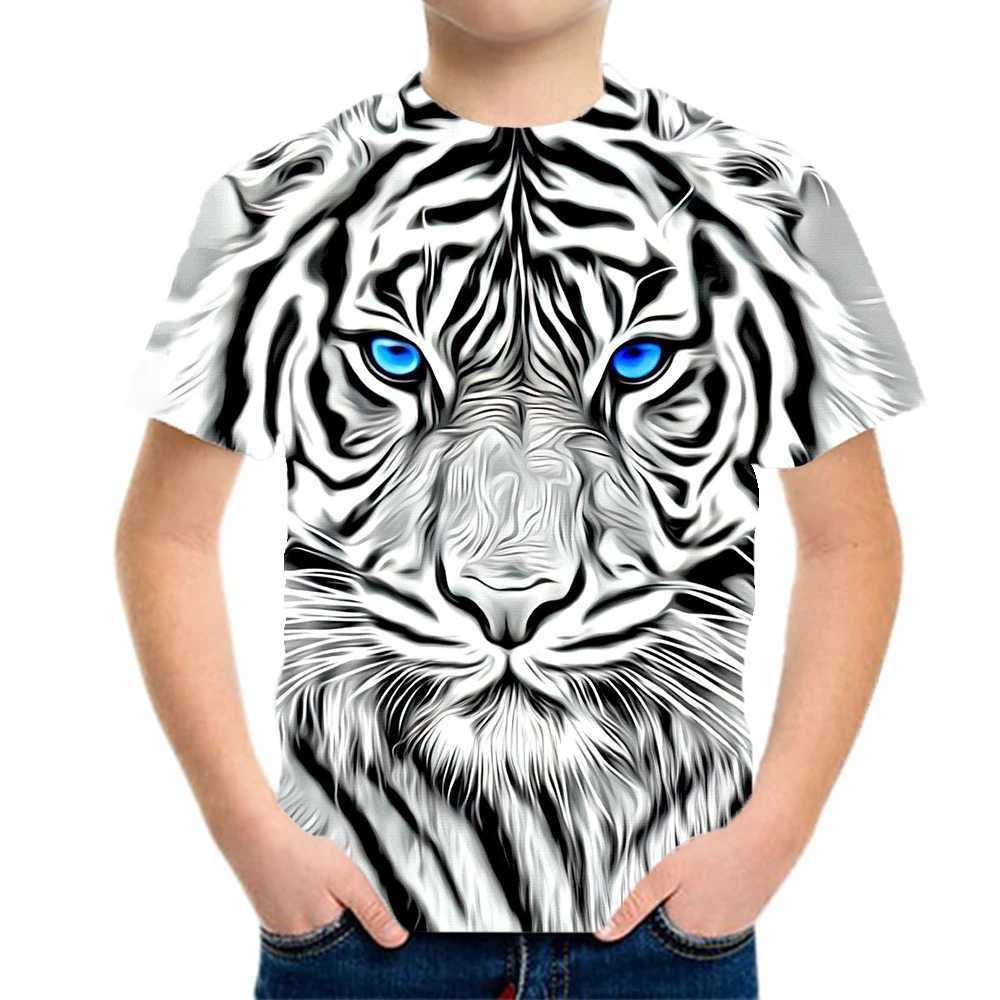 T-shirts Boy Clothes 8 to 10 Years Male 3D Tiger Printed Tshirt Short Sleeve Summer Childrens Clothing Fashion Childrens T-Shirt GirlL24729