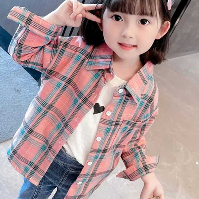Fashion plaid casual thin shirt for children boys and girls cotton soft long sleeved T-shirt for children four seasons school topW240729