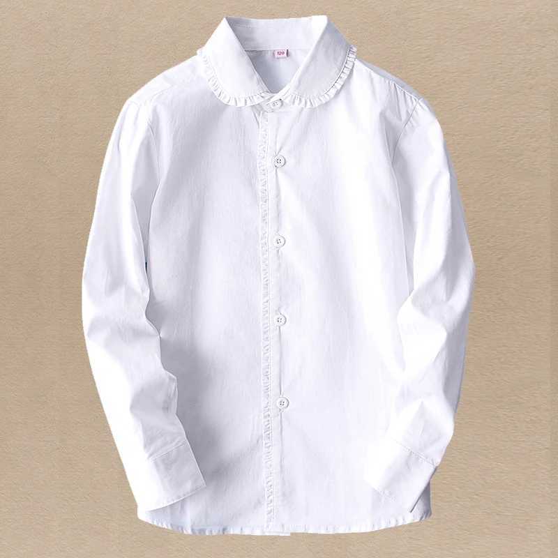 Preppy White Blouses for Girls Shirts School Uniform Childrens Clothing Autumn Youth Clothing Top 6 8 9 10 14 Year OldW240729