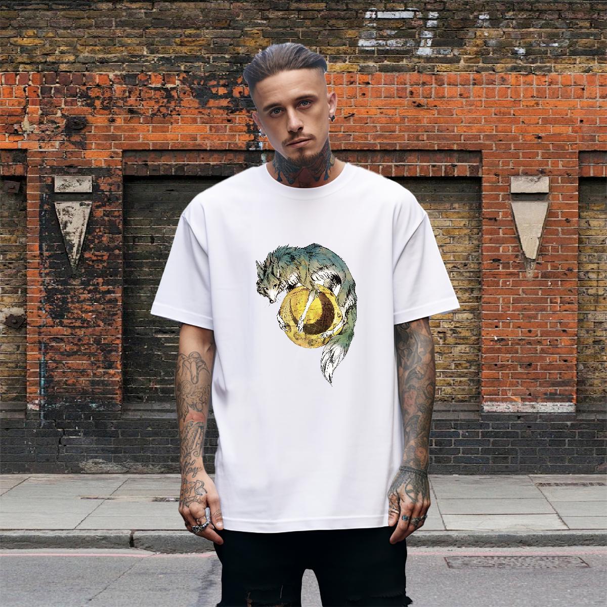 Free Shipping Tshirts 230g Pure Cotton Sport wolf White Plus Size Crew Neck Breathable New Designer T Shirts Men Tee Shirt