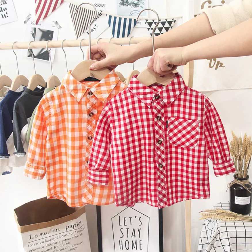 Spring and autumn boys shirts casual long sleeved childrens girls shirts childrens shirts baby boys plain shirts giftsW240729