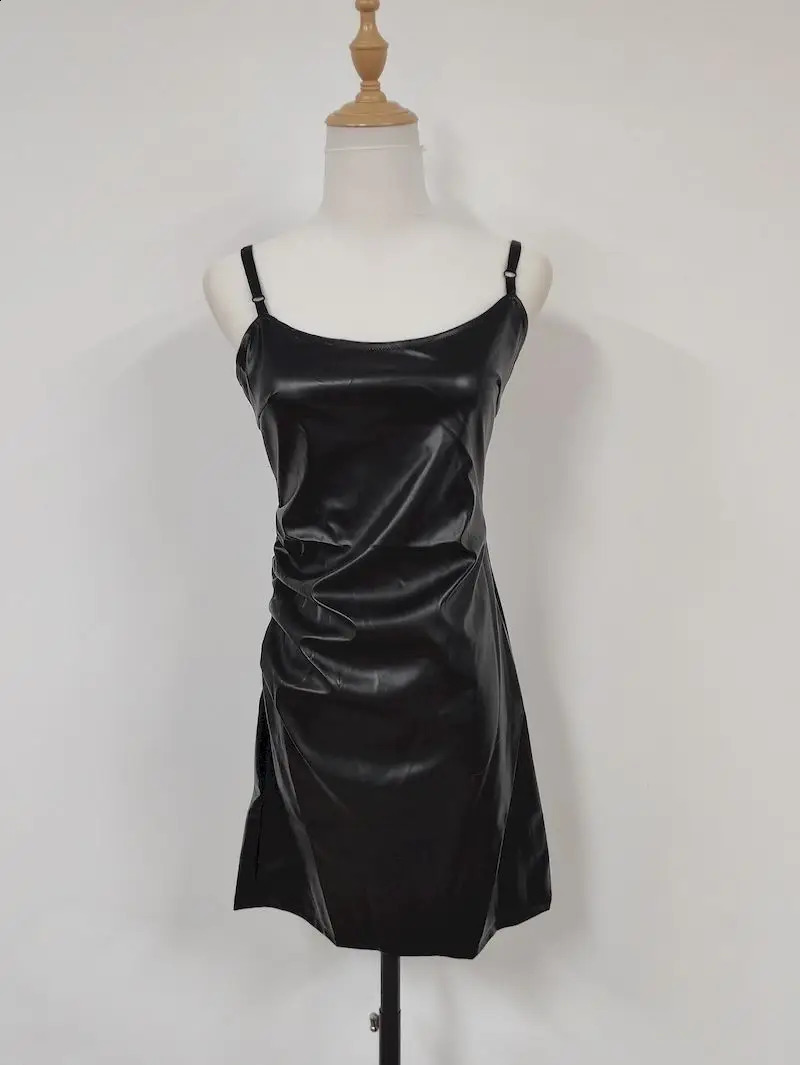 Spicy Girl Motorcycle Leather Coat Hanging Strap Dress Two Piece Set Women Fashion Lapel Temperament Solid Cool Spring Suit 240729