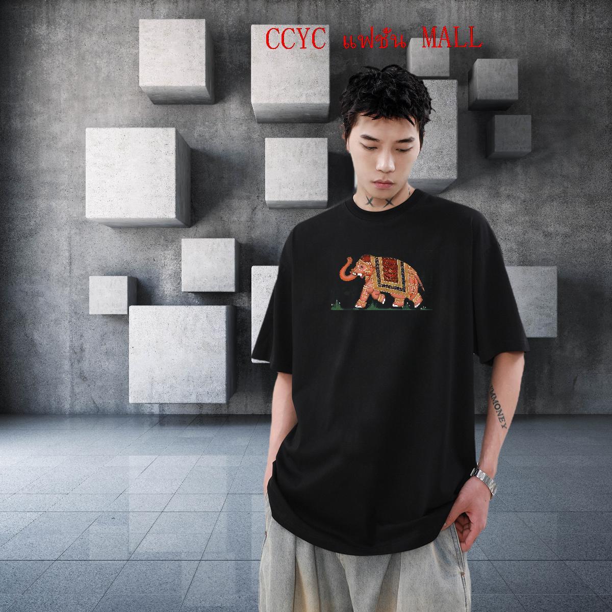 Classic Mens Tshirts 100% Cotton 230g Casual Beach elephant Cartoon Printing L-4XL Round Neck Short Sleeve DIY T shirt Tops Shirt