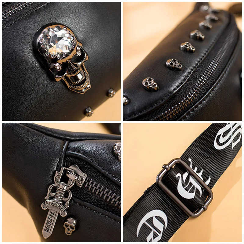 Men Punk Waist Bag Belt Bag Fashion Skull Pattern Fanny Pack Hip Packs Multifunction Outdoor Male Waist Pack Crossbody Bags 240729