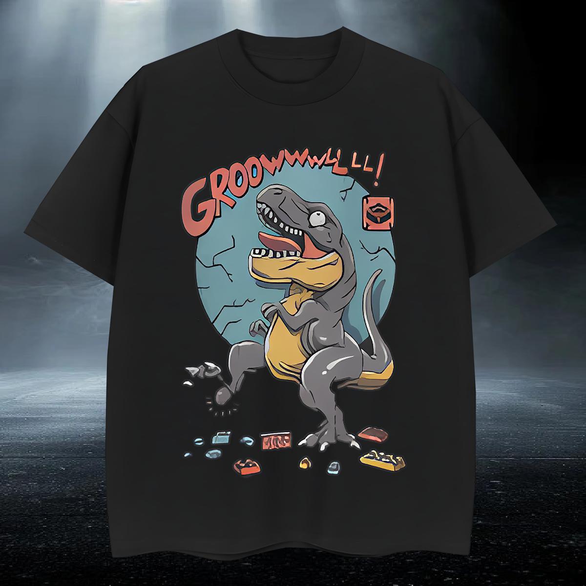 Soft Men Tees 230g Cotton Hip Hop dinosaur Cartoon Print Pure Cotton Classic Mens T Shirts Tshirts