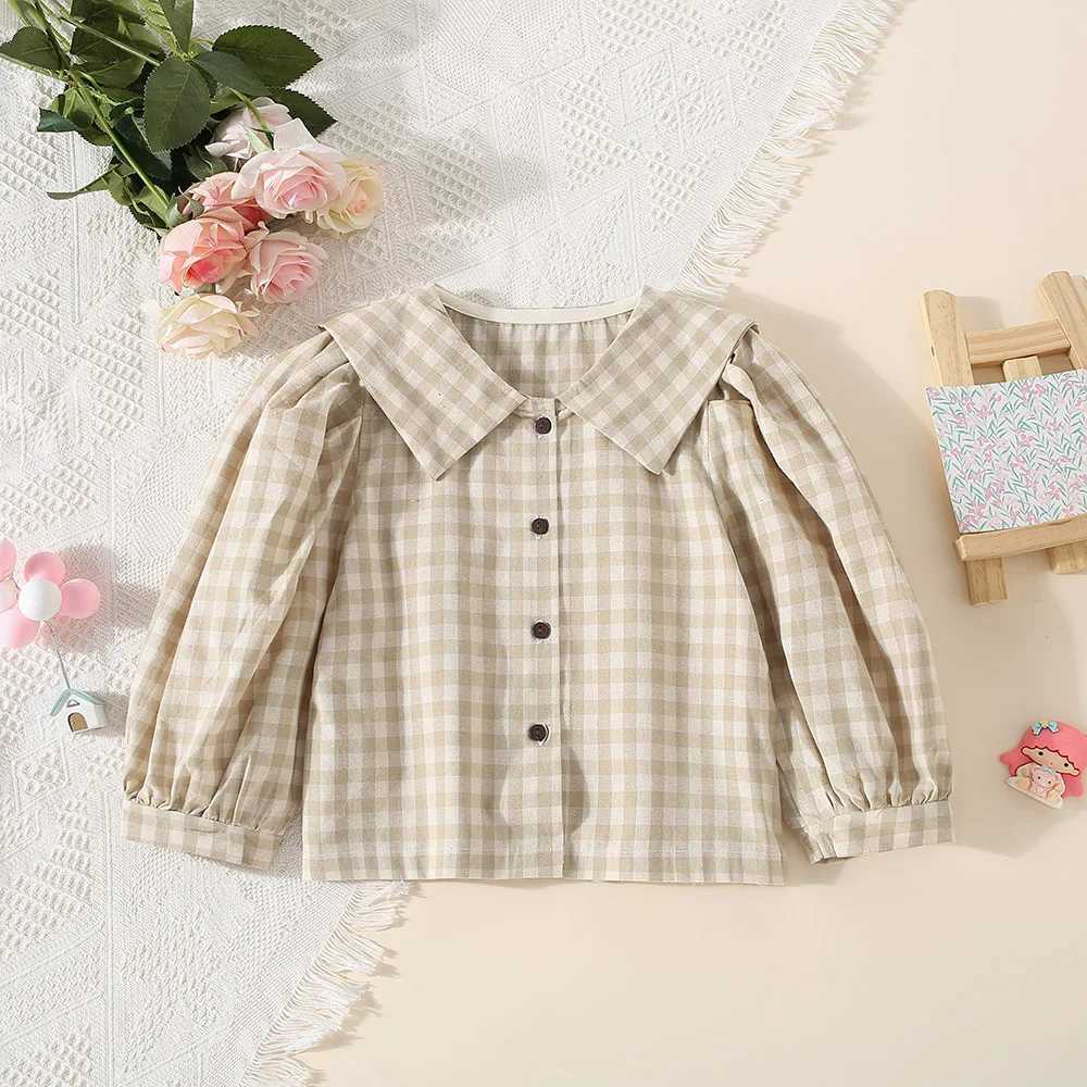 Childrens Shirt Girl Sleeping Cotton Spring/Summer Korean Version Collar Single Chest Checkered Baby TopW240729