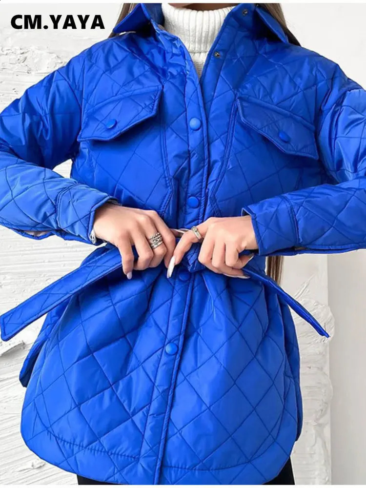 CM.YAYA Vintage Women Argyle Long Sleeve Single Breasted Lapel Collar Slim Parkas Jacket Autumn Winter Warm Trench Outwear 240729