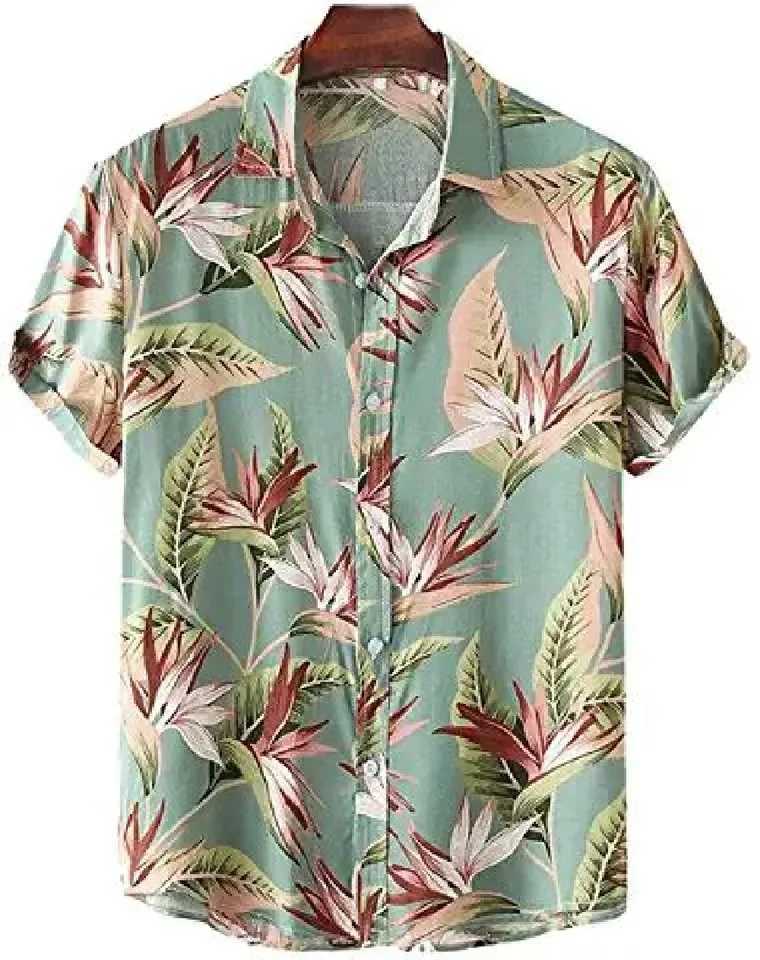 Beach Childrens Short Sleeve Shirt Plant Printed Pattern Boys Short Sleeve Collar Casual Shirt Fashionable TopW240729